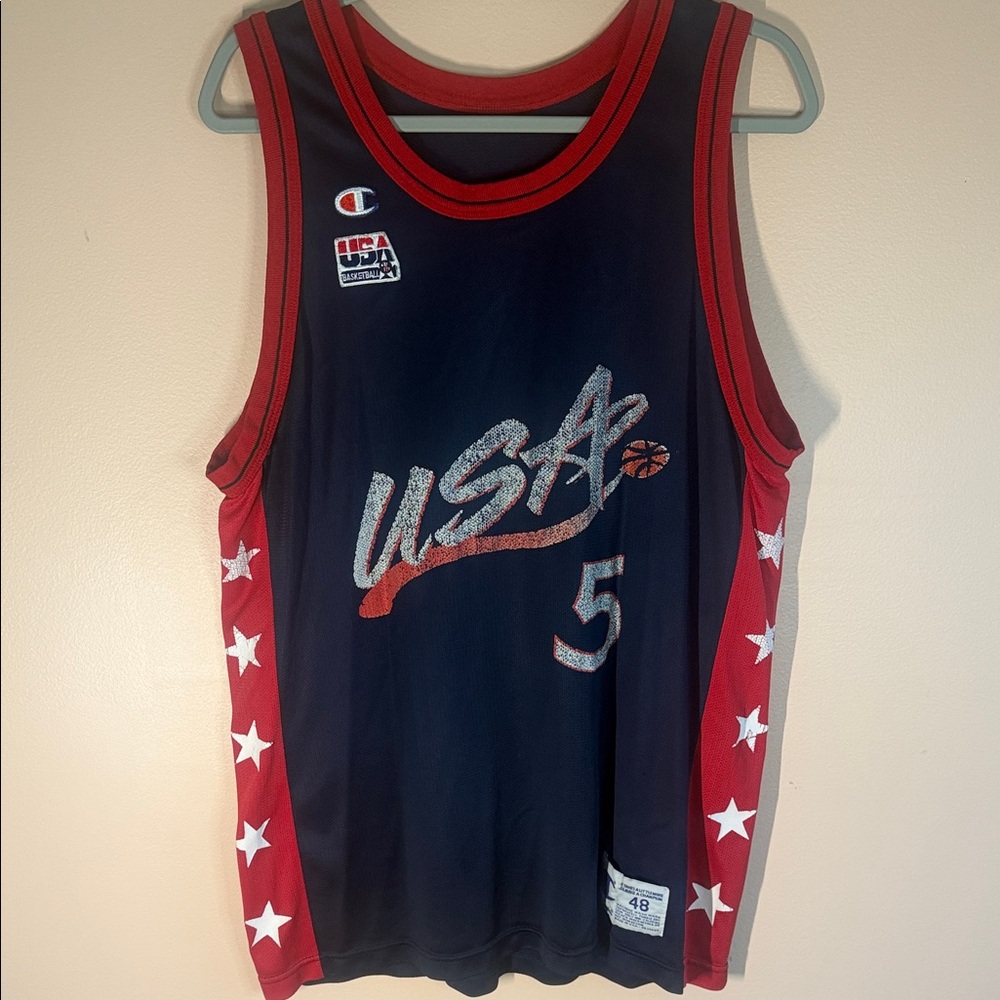 Vintage Champion USA Navy and Red Basketball Jersey